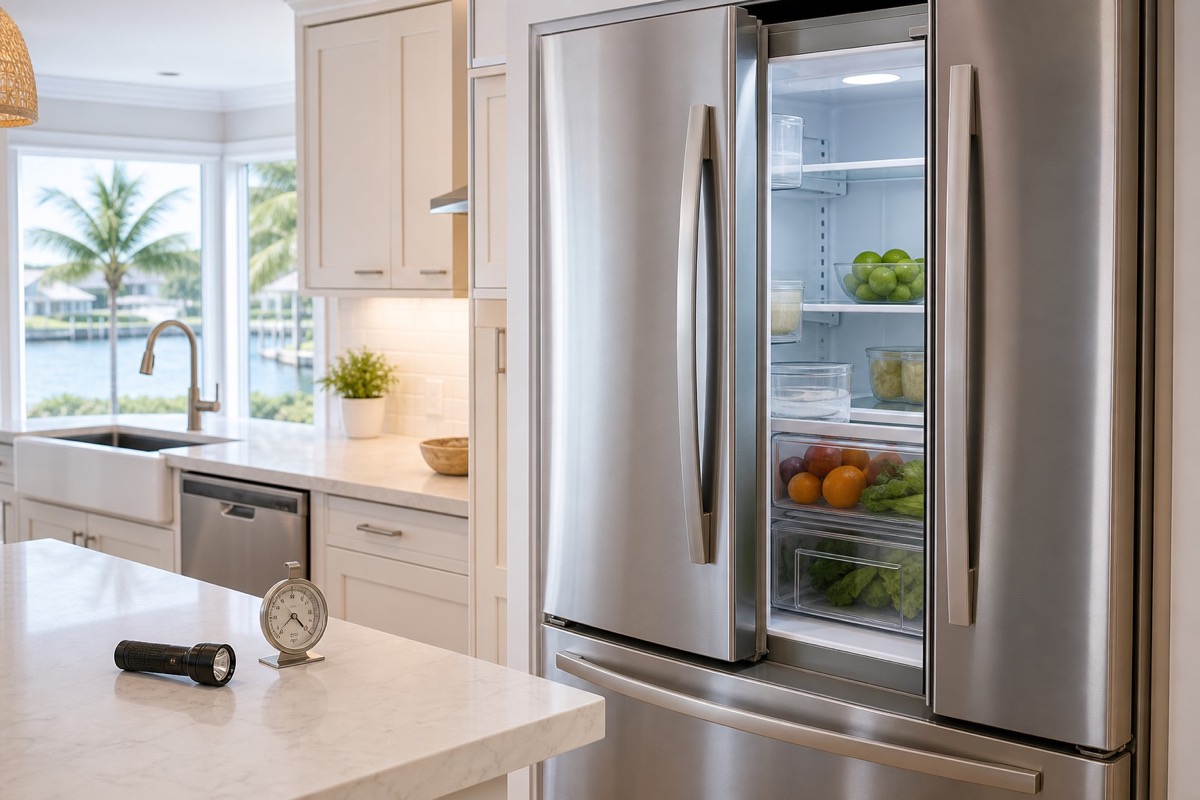Clean refrigerator troubleshooting setup in a bright kitchen