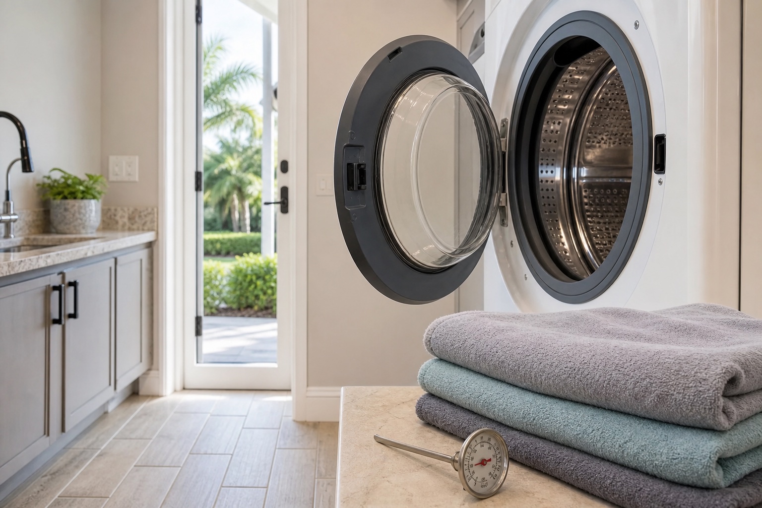 Open dryer in a laundry room during a no-heat diagnostic check