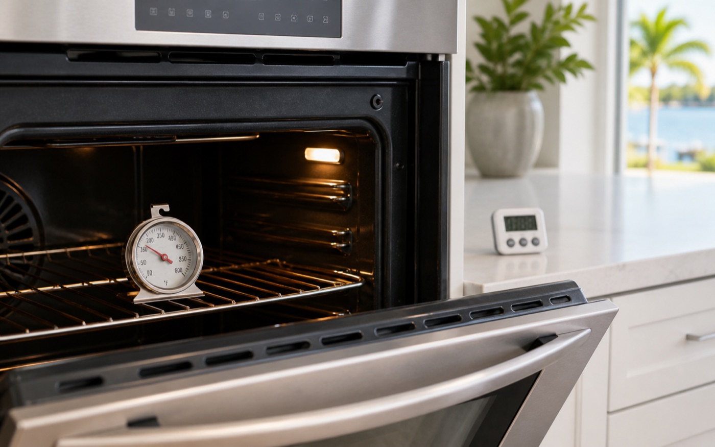 Oven thermometer used during a slow preheat test