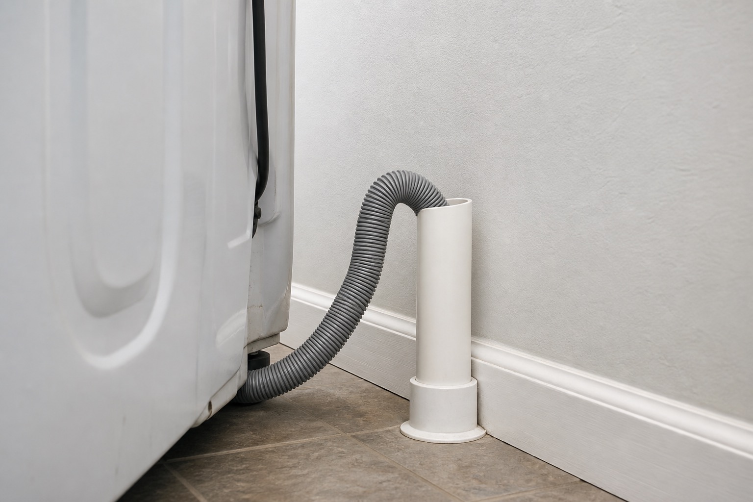 Kinked washer drain hose near the laundry standpipe