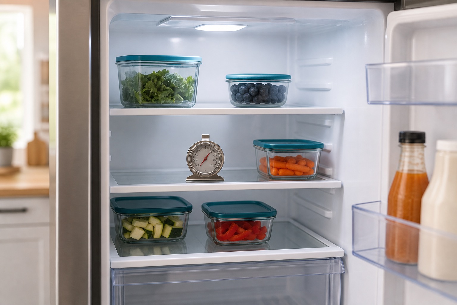 Appliance thermometer used to monitor refrigerator temperature after a power outage