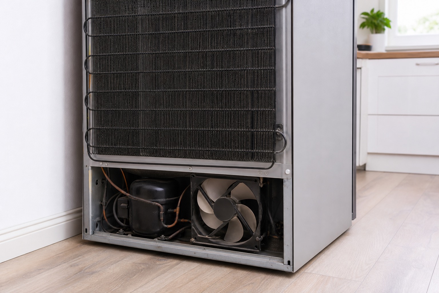 Rear refrigerator condenser and fan area during cooling diagnosis