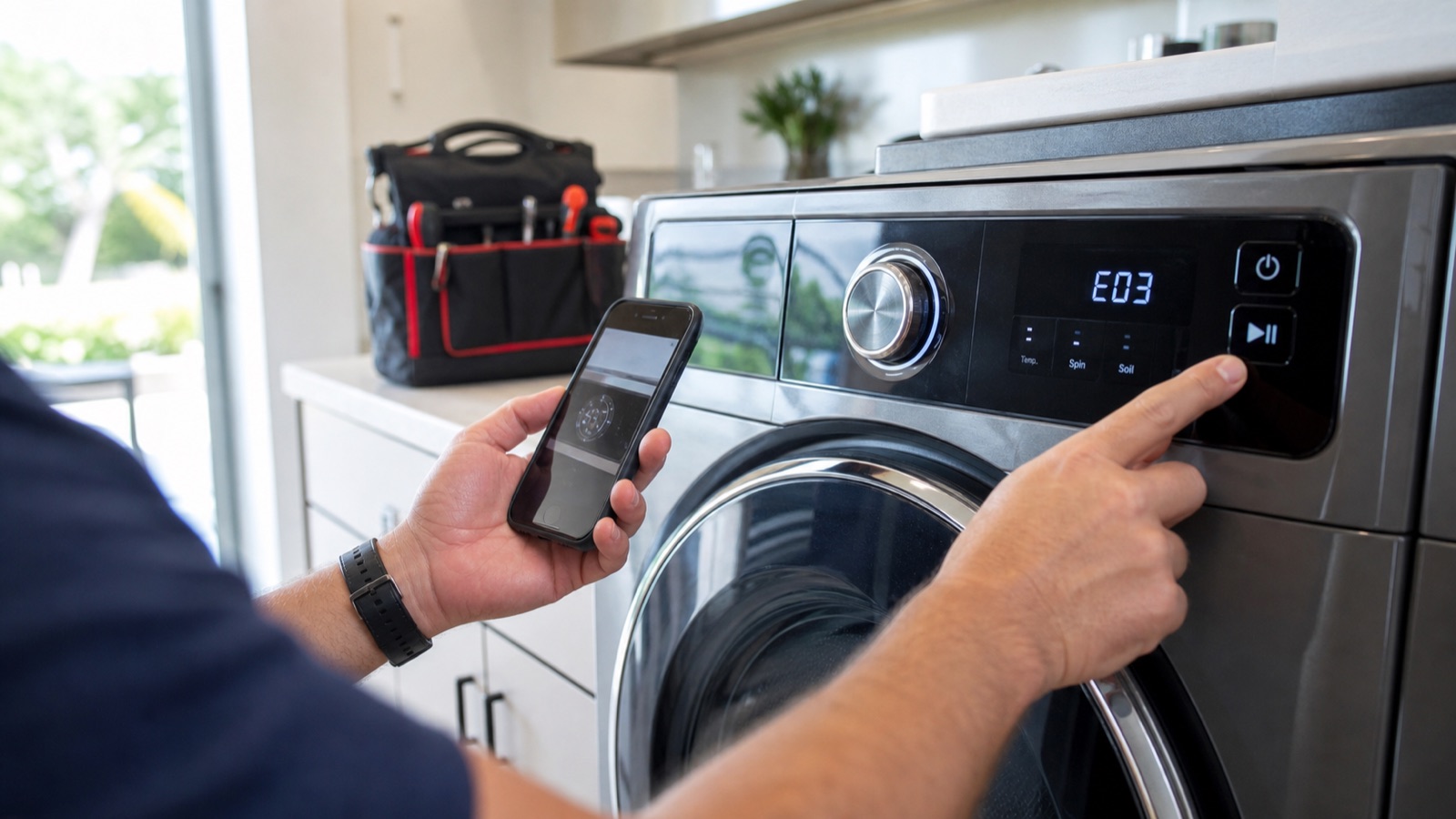 Technician documenting a generic appliance error code on a control display