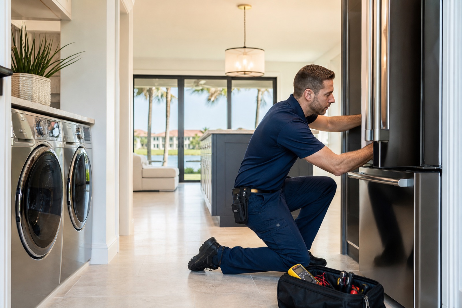 Estero appliance repair booking visual in a bright home