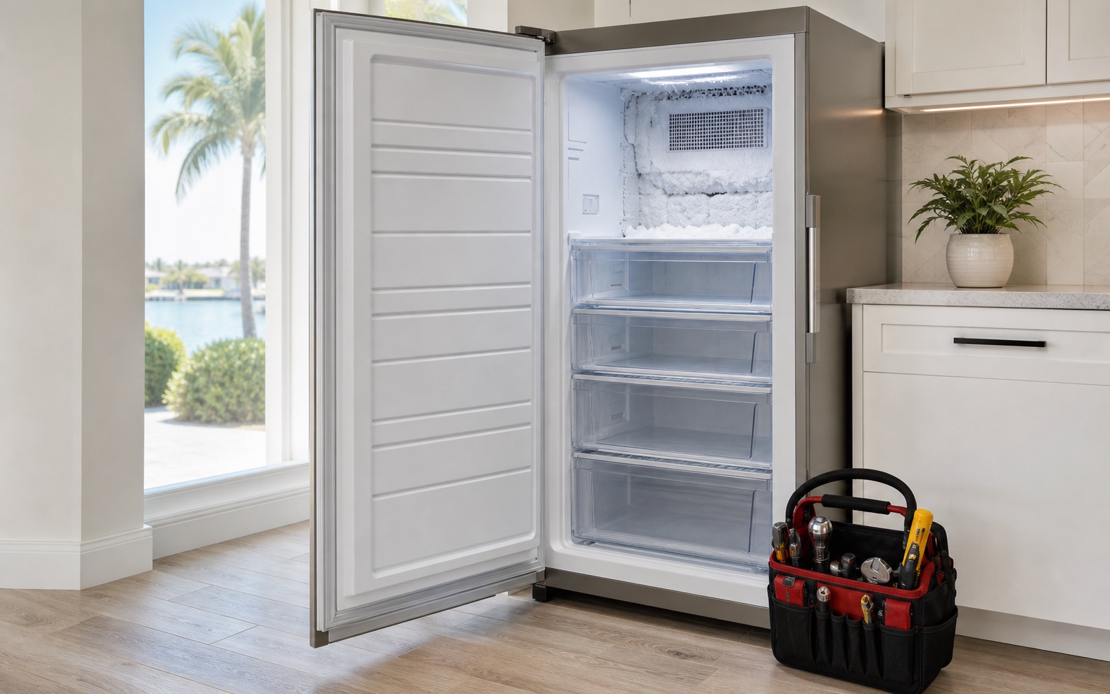 Freezer repair service visual in a bright Southwest Florida home
