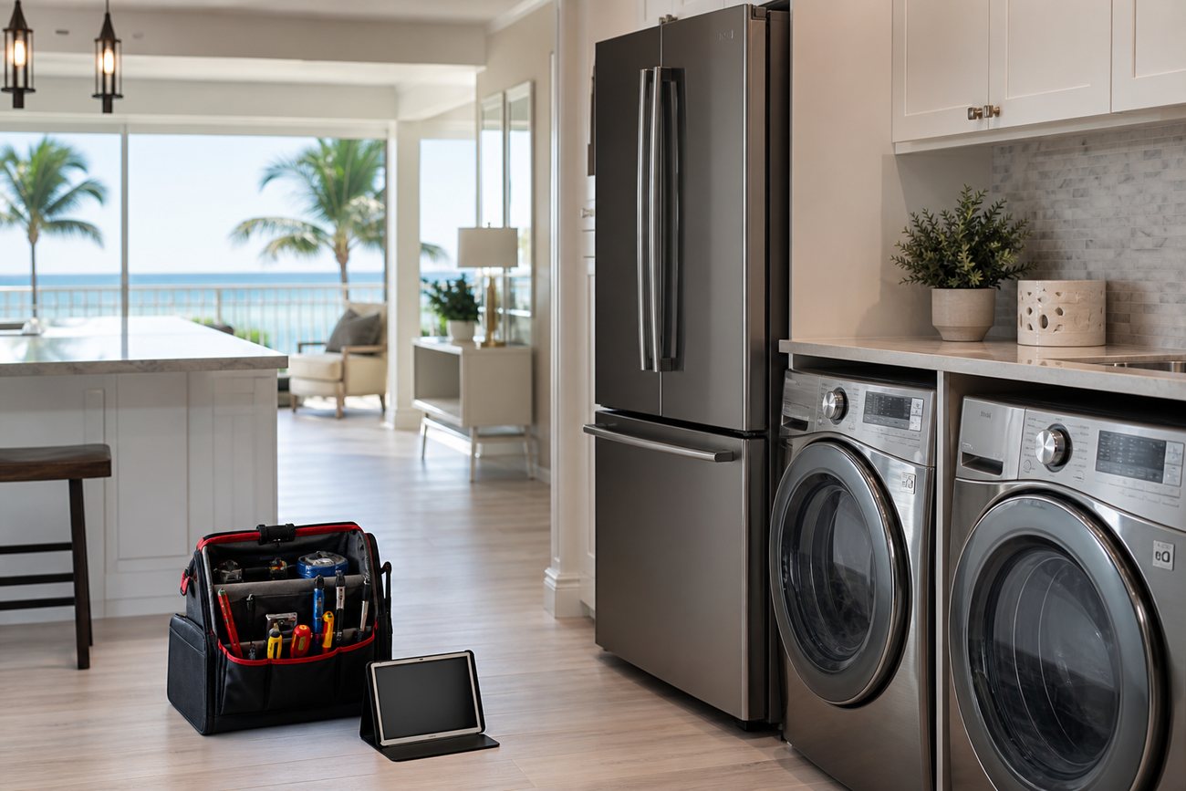 Naples appliance repair booking visual in a bright home