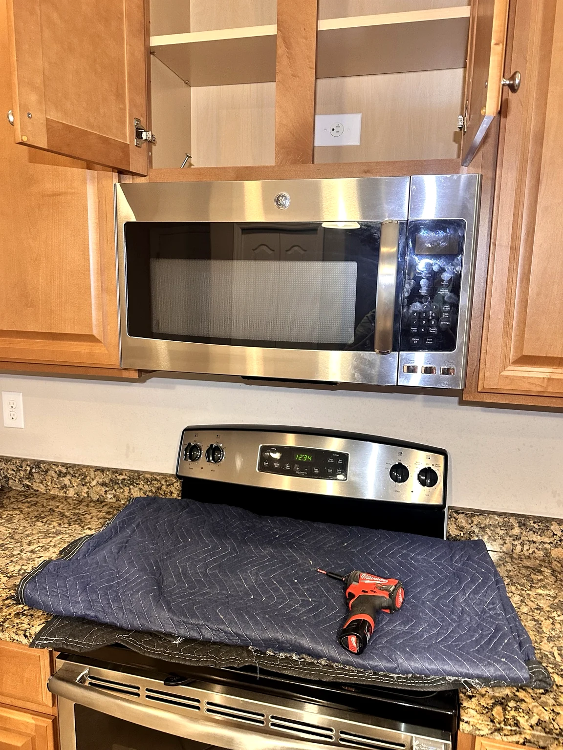 Microwave installation in the existing cabinet location