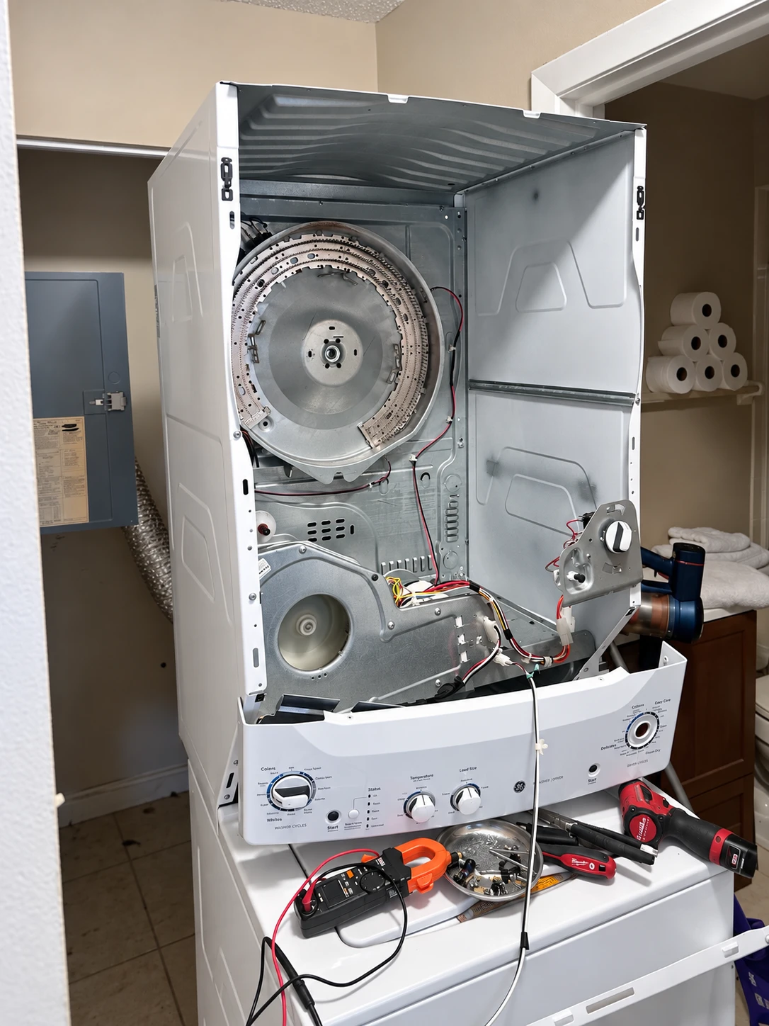 Dryer disassembled for diagnosis