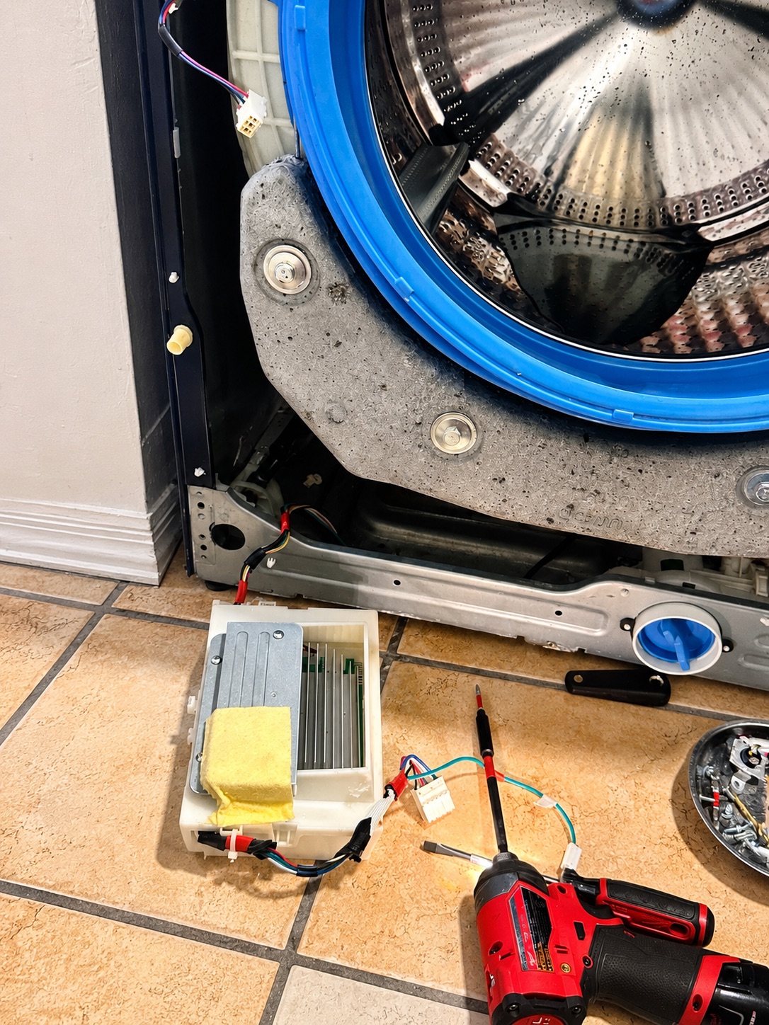 Inverter and motor control area during GE GFW850SPN1RS washer repair in Lehigh Acres