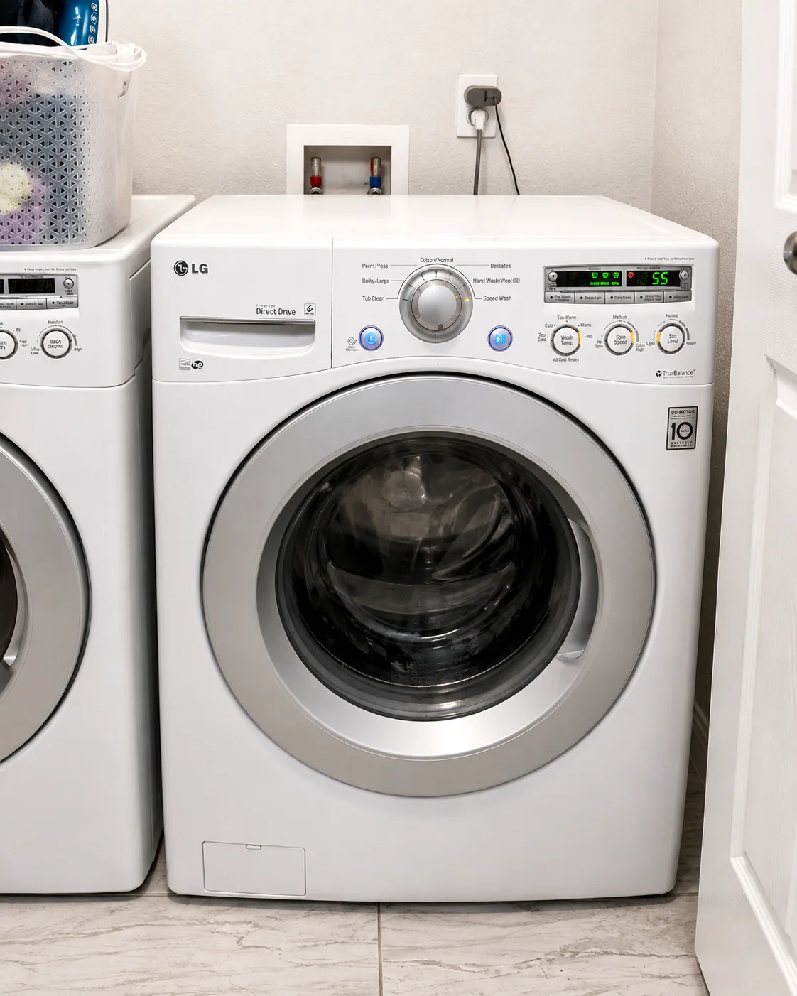 LG washer overview in laundry room before repair