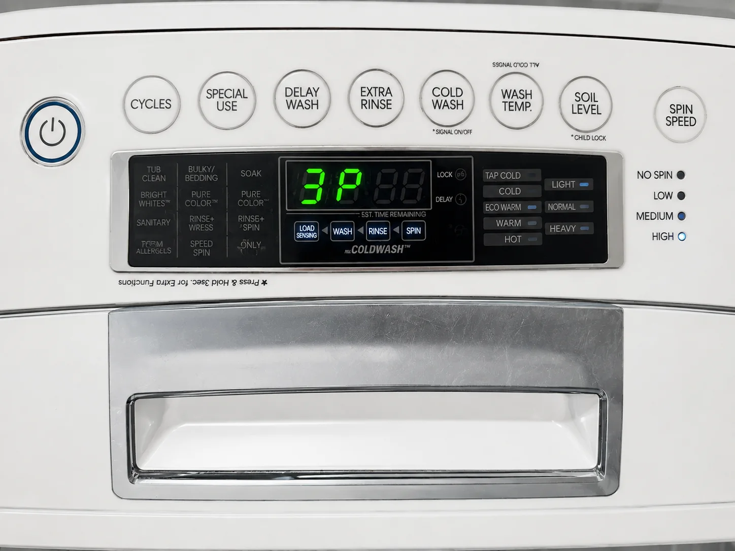 LG WT1101CW washer control panel checked during a Sanibel washer diagnosis