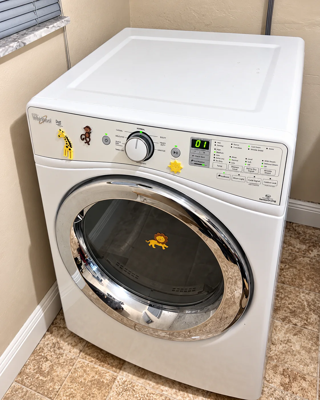 Whirlpool WED87HEDW1 electric dryer after heating element replacement and internal lint cleaning